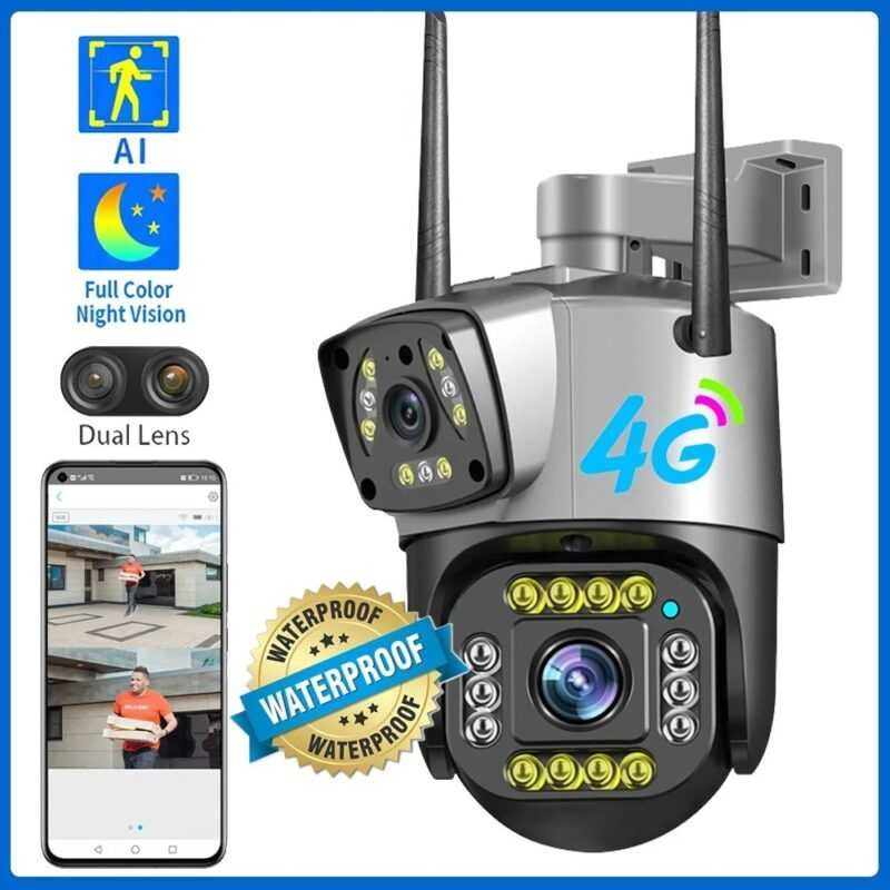 Outdoor IP camera (4G Sim Supported) SC002 Dual Lens PTZ With Adapter and Lan Port
